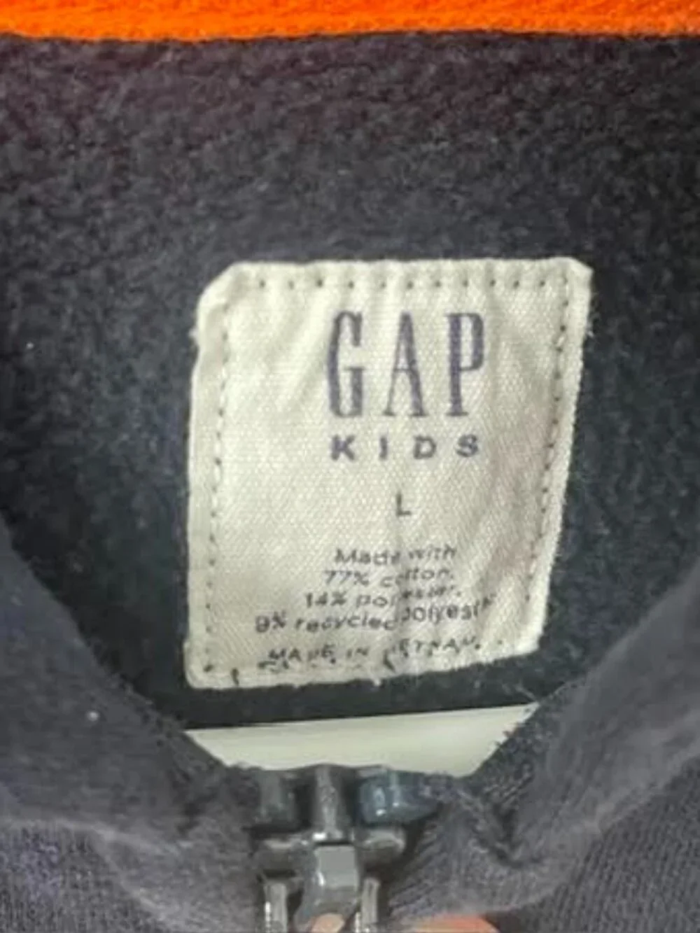 Gap Kids Navy Blue Orange Logo Full-Zip Fleece Hoodie – Size L